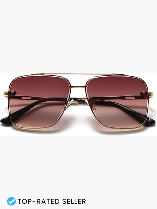 Oversized Square Aviator Sunglasses Retro Metal Frame Unisex Classic Pilot main image 5